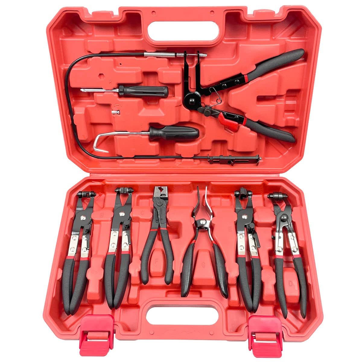 9pc Hose Clamp Pliers, Flexible Wire Long Reach Hose Clamp Pliers Set for Automotive Coolant Radiator Heater and Water Hose, Auto Clamp Remove Tool