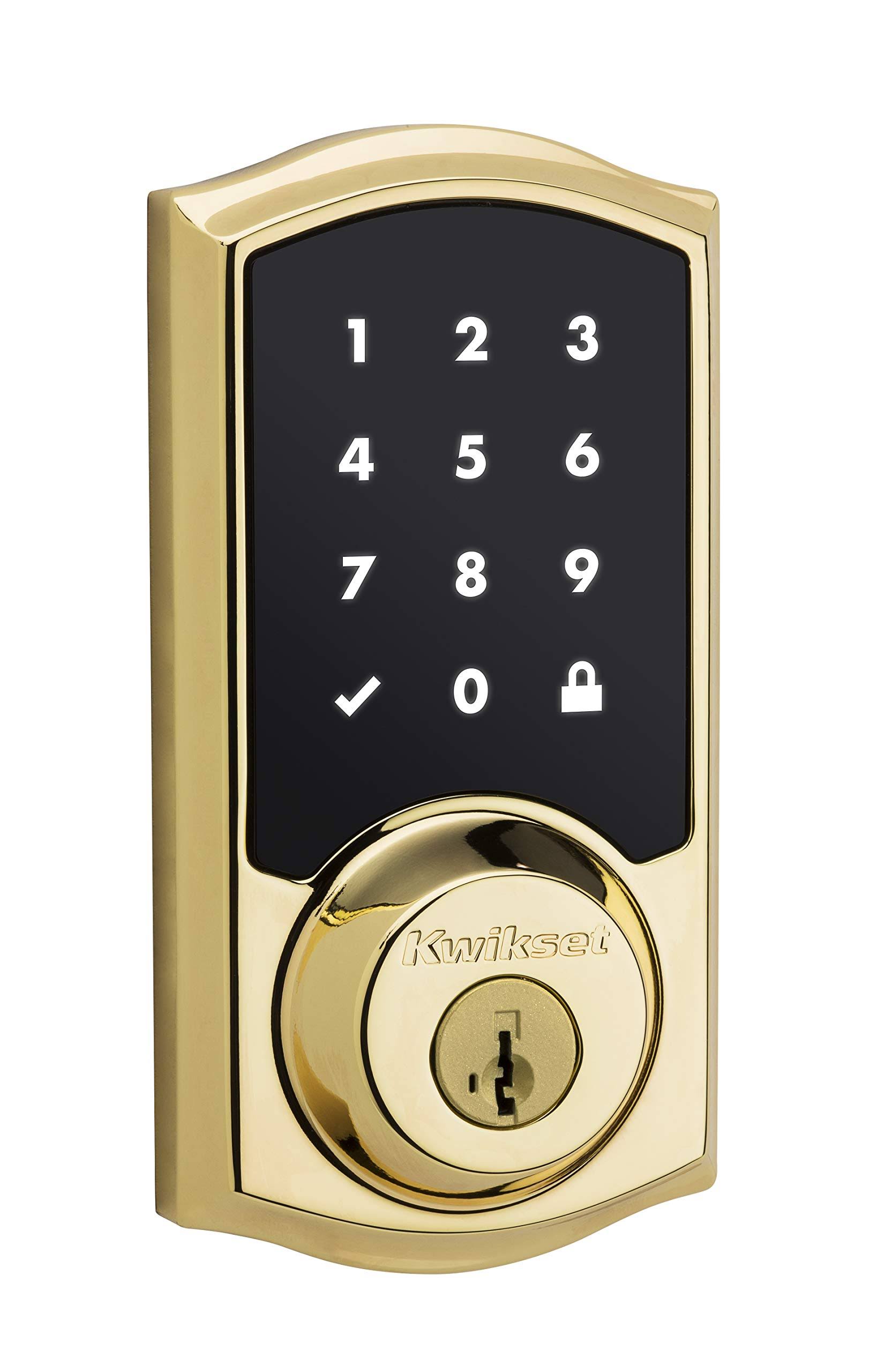 Kwikset SmartCode 916 Zigbee 3.0 Touchscreen Lifetime Polished Brass Single Cylinder Keypad Electronic Deadbolt with SmartKey