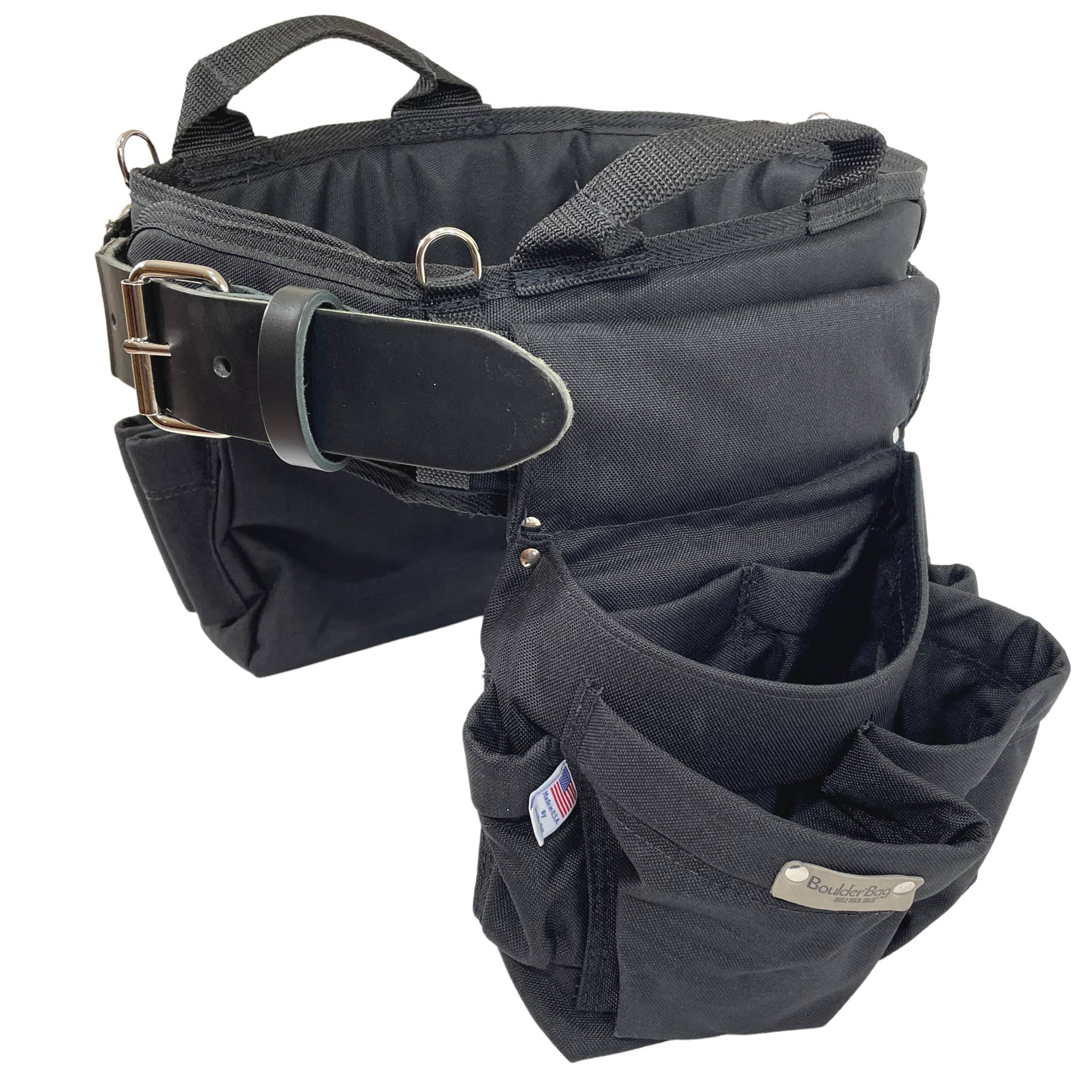 Boulder Bag Professional Electrician's Max Combo with Comfort Back Support Tool Belt, Leather Belt Buckle, Heavy Duty Work Belt, Black (Medium 28-32