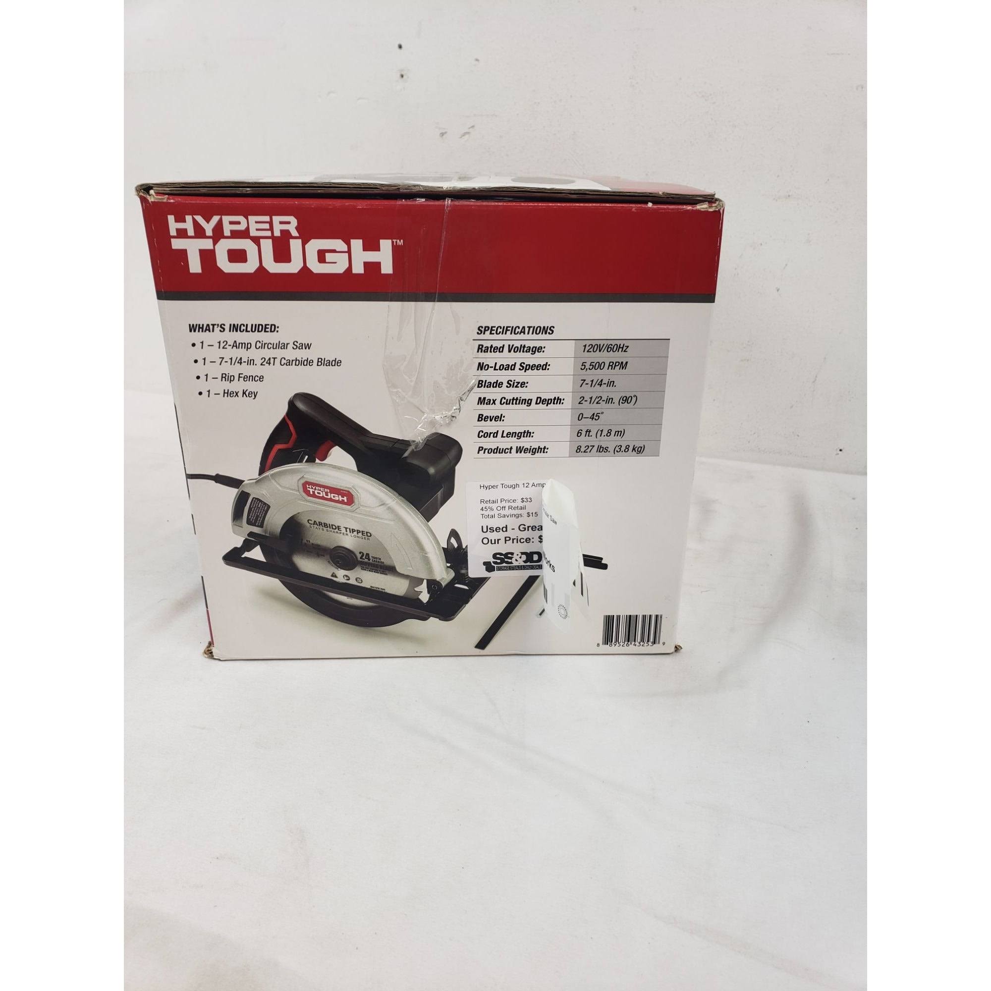 Hyper Tough 12 Amp Corded 7-1/4 inch Circular Saw with Steel Plate Shoe, Adjustable Bevel, Blade & Rip Fence