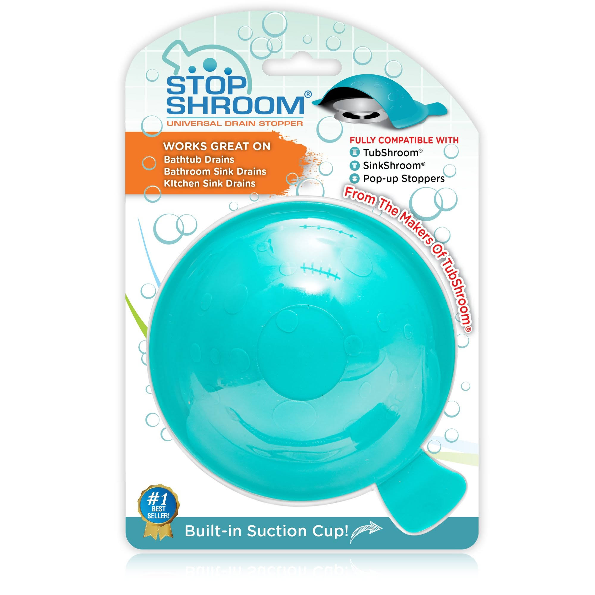 Stopshroom STBLU232 Universal Stopper Plug Cover for Bathtub Bathroom and Kitchen Drains Aqua