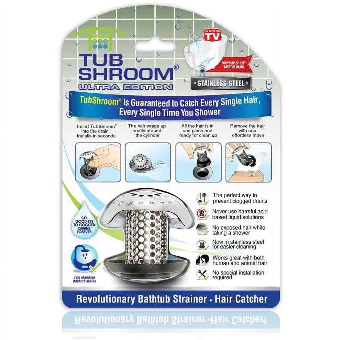 TubShroom Ultra Revolutionary Bath Tub Drain Protector Hair Catcher, Stainless Single Pack, Silver