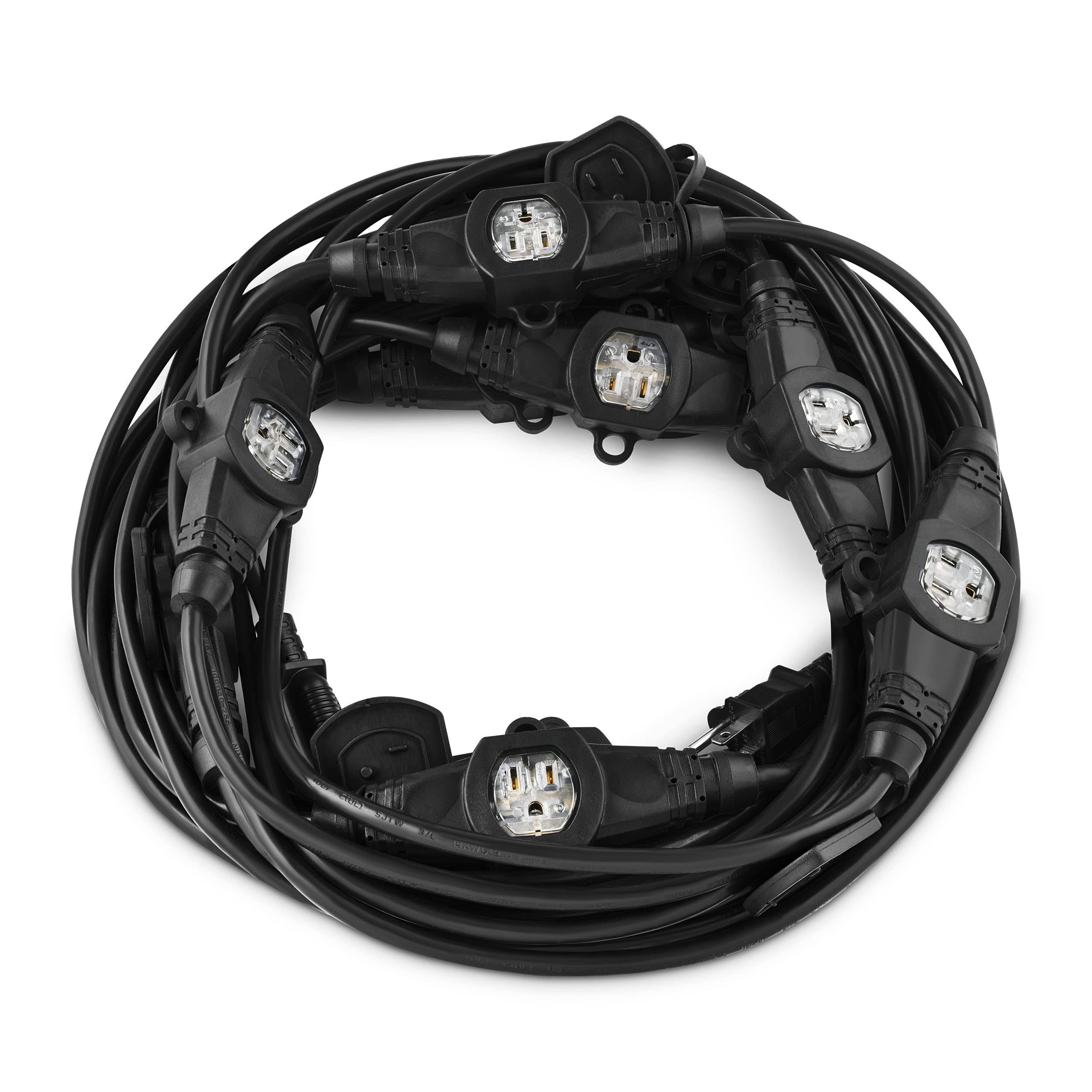 Colsen 50ft Power Extension Cord 3 Prong, 11 NEMA 5-15R Female Socket- Red LED Indicator, 14 Gauge SJTW Cable Male to Female Connector, Stage