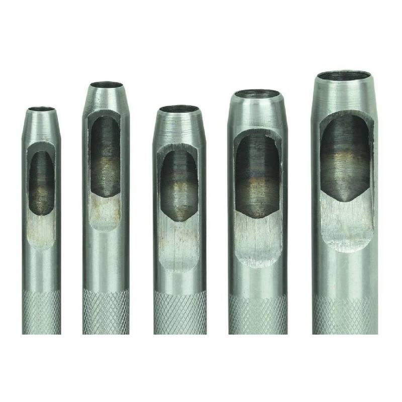 9 Piece Hollow Punch Set with Knurled Shanks, Chrome Plated, Storage Pouch; Size