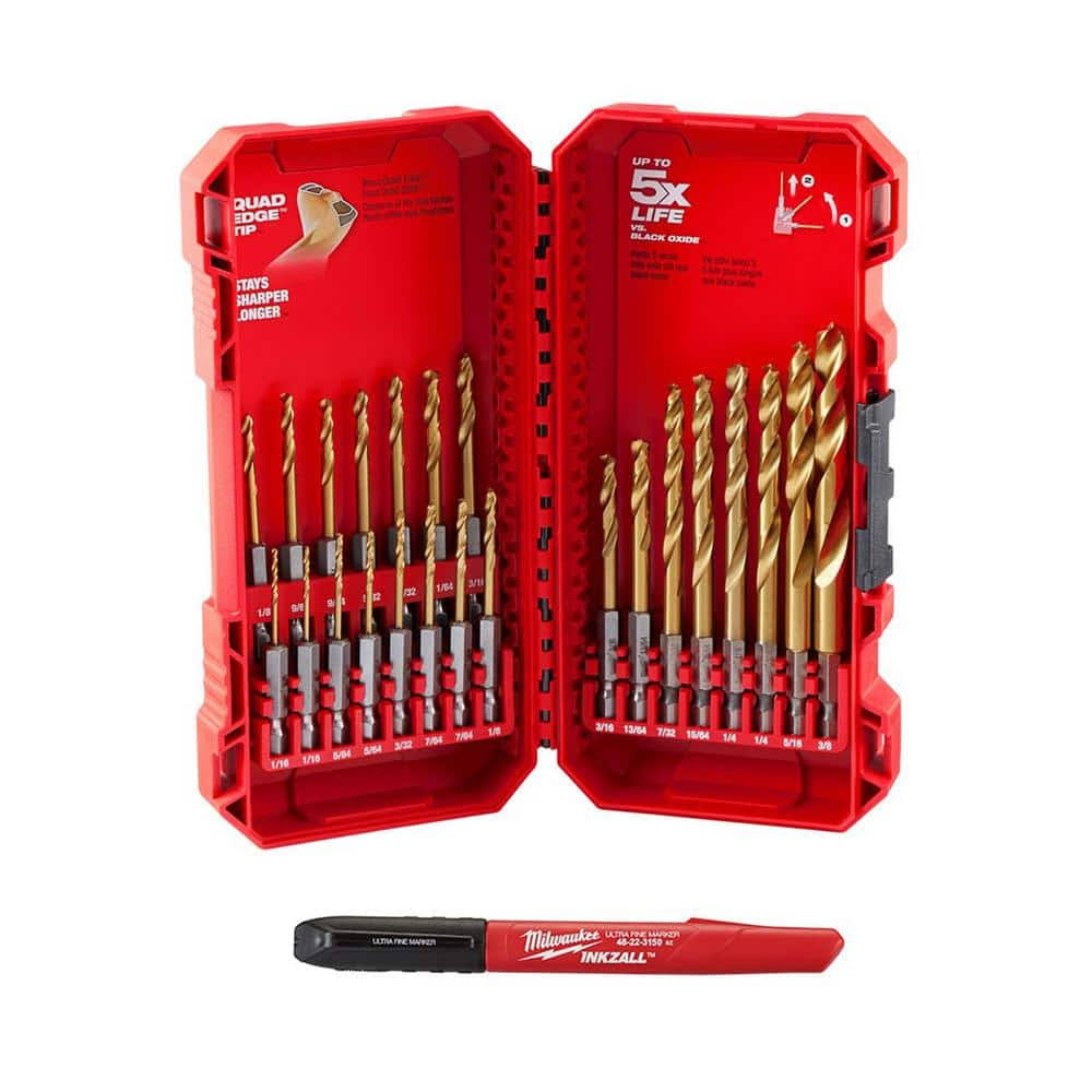 Milwaukee Shockwave Impact-Duty Titanium Drill Bit Set (23-Piece) and 1 INKZALL Black Fine Point Jobsite Permanent Marker
