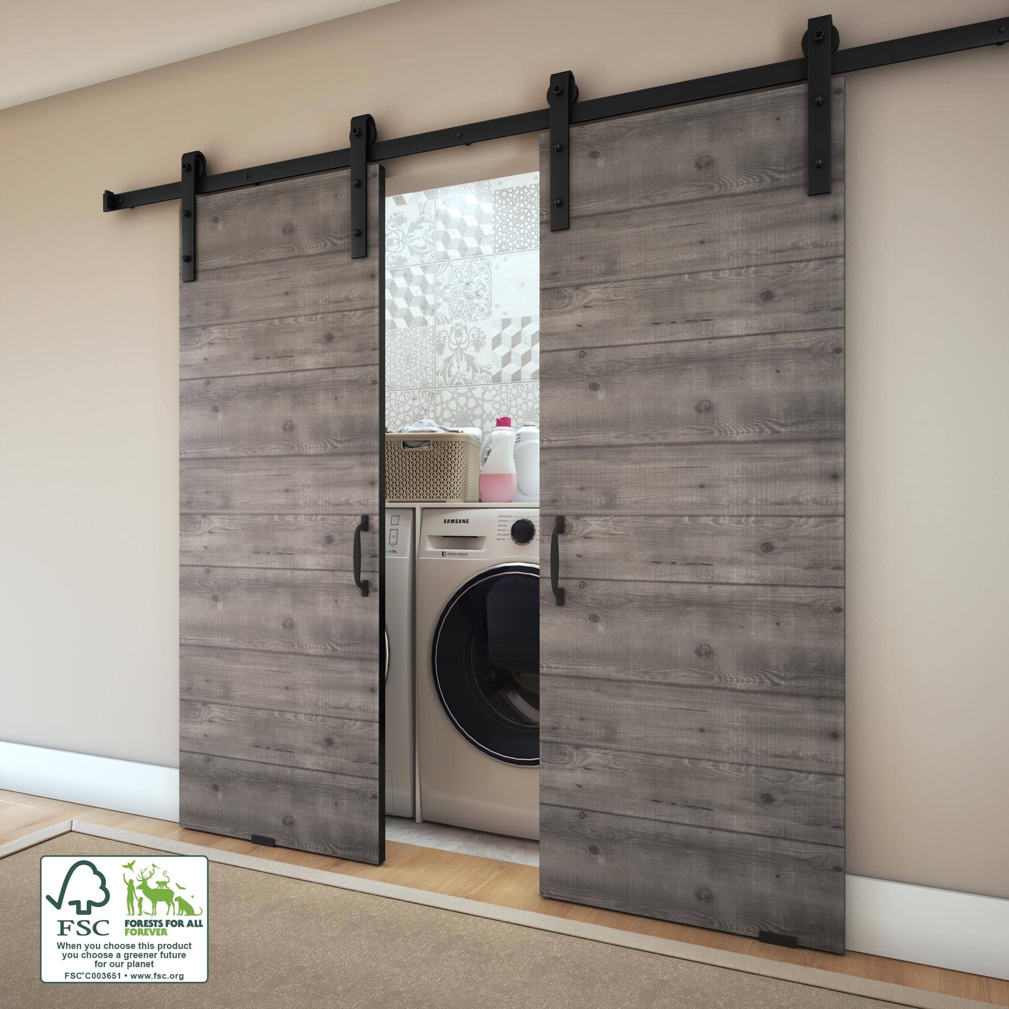 EightDoors 84 inch x 36 inch x 1-3/8 inch Gray Reclaimed Wood Look Finished (ranch) Core Flush Wood Slab Interior Barn Door