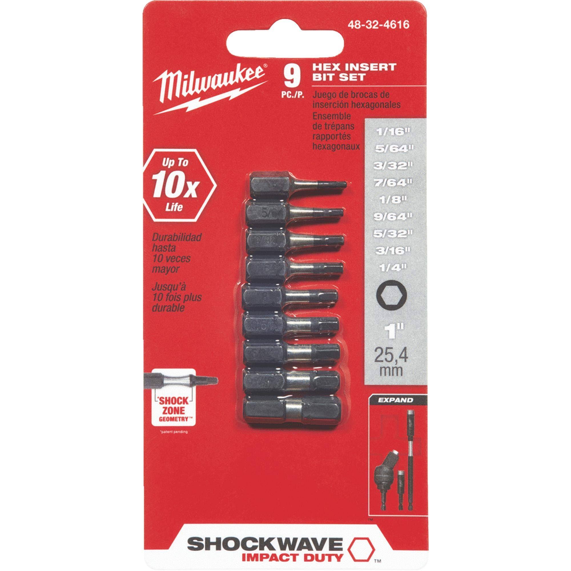 Milwaukee 48-32-4616 Shockwave 9-Piece Impact Hex Insert Bit Set