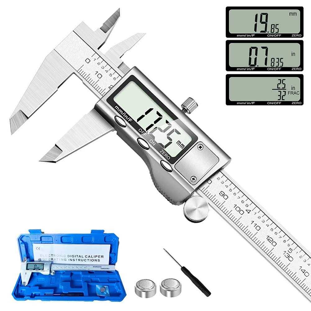 Jiavarry Digital Caliper Measuring Tool Stainless Steel Vernier Caliper Digital Micrometer with Large LCD Screen Easy Switch from inch Metric Fraction
