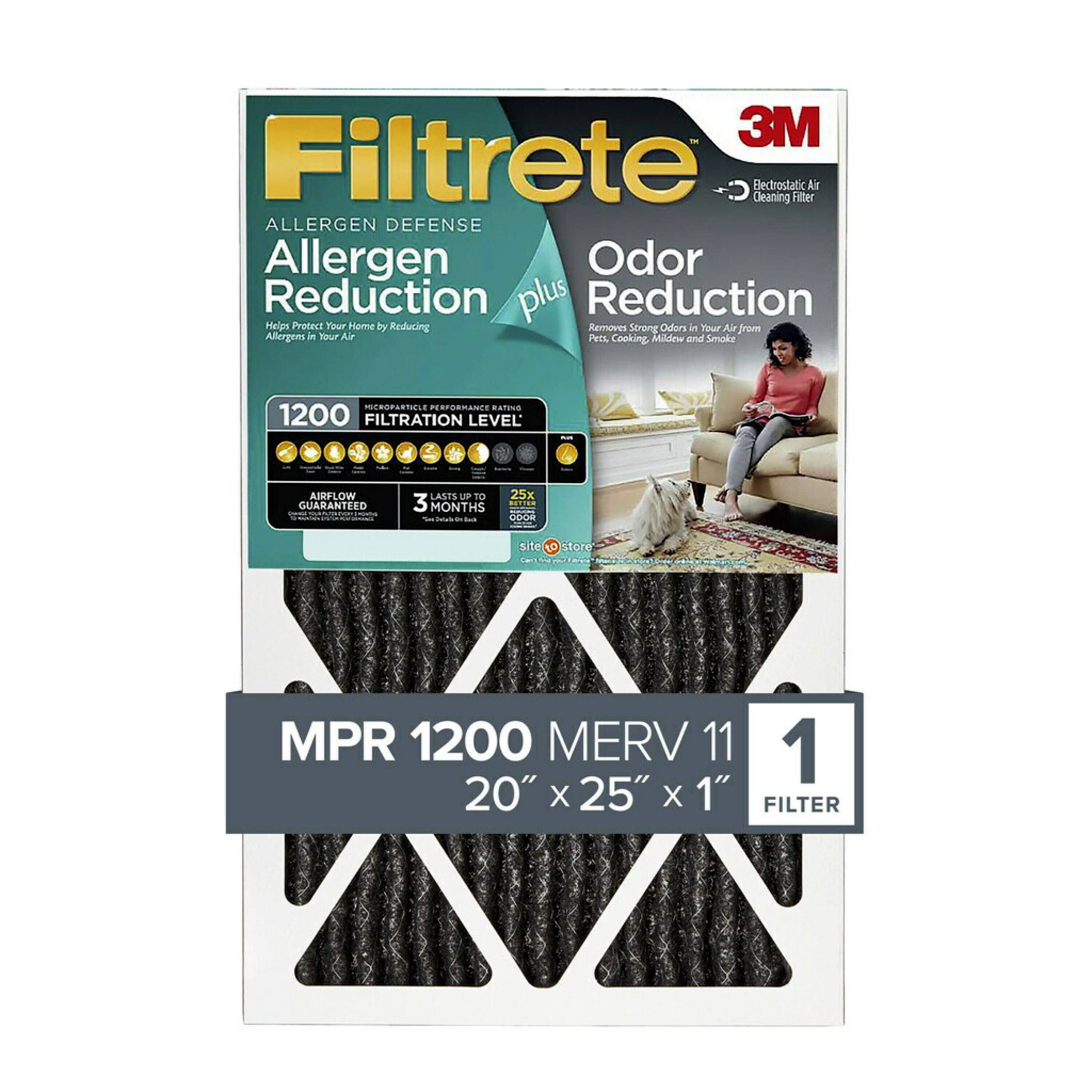 Filtrete 20x25x1, Allergen Plus Odor Reduction HVAC Furnace Air Filter, 1200 Mpr, 1 Filter