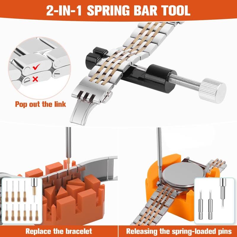 BYNIIUR Watch Repair Tool Kit, Watch Band Link Tool Set 127 Pcs Watch Case Opener Spring Bar with Carrying Bag, Replace Watch Battery Helper Multi