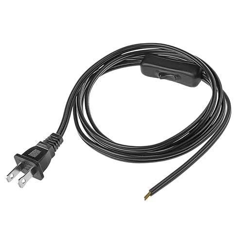 Lamp Cord Has Button Switch UL304 2A/120V,Plug,Stripped Ends Ready for Wiring 18 AWG SPT-2, Black (6ft)