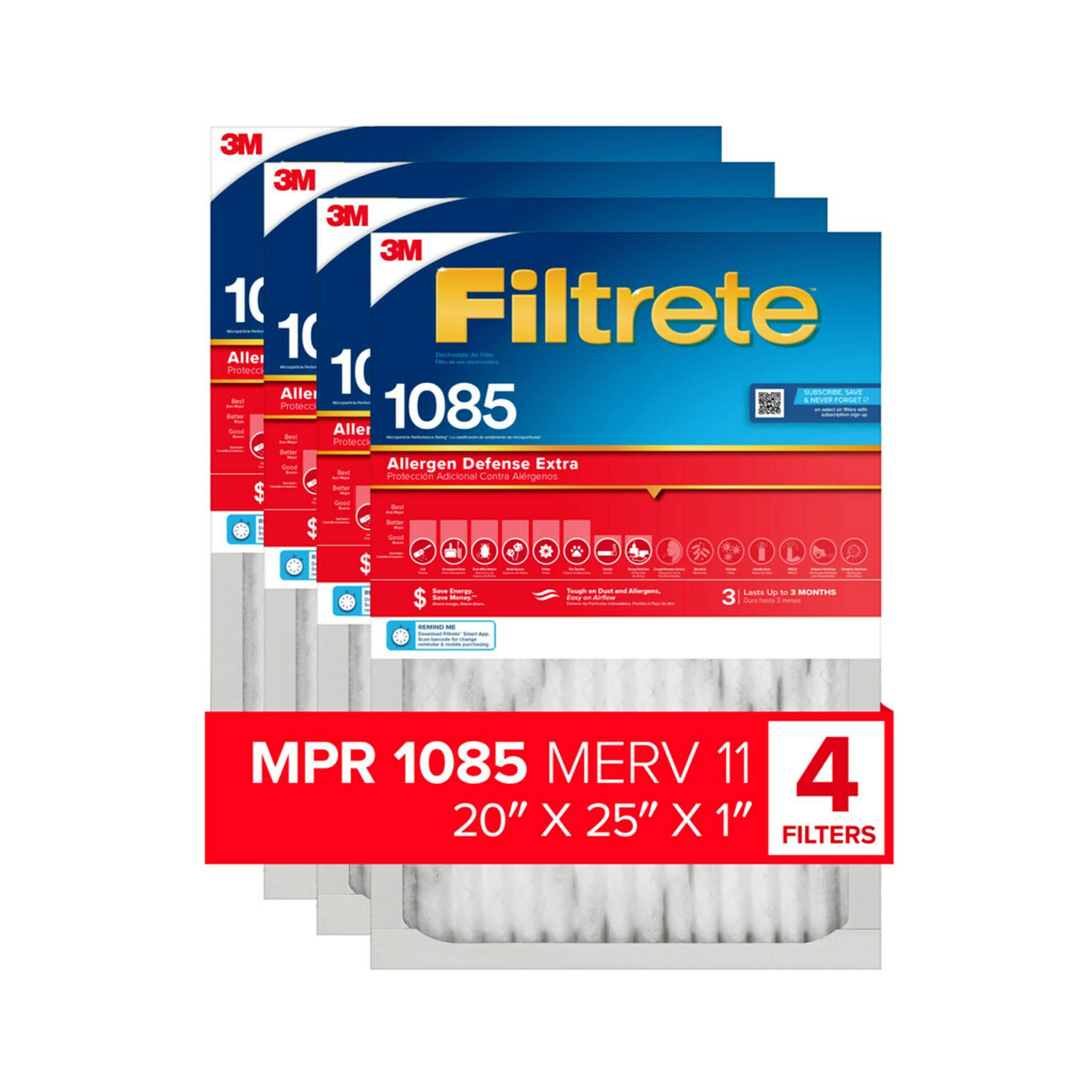 Filtrete 20-in x 25-in x 1-in 1085 MPR Allergen Defense Extra 4-Pack Electrostatic Pleated Air Filter | 1203-4
