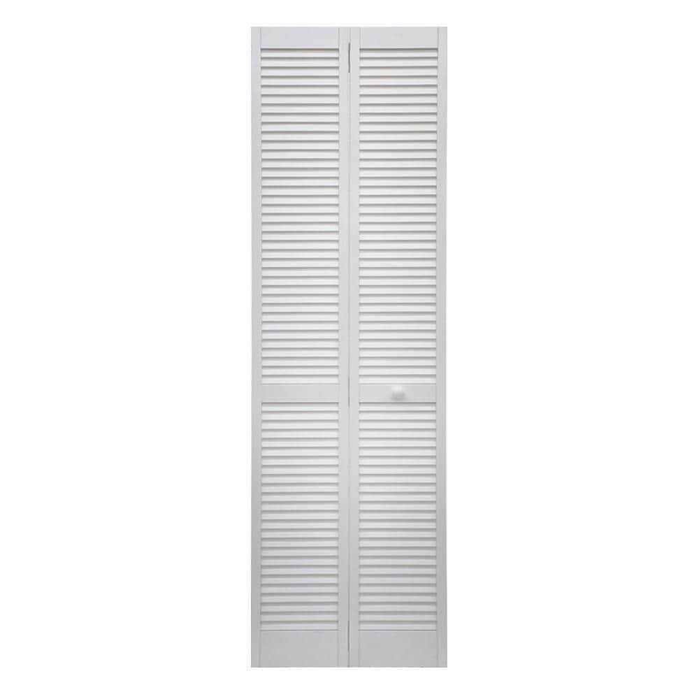 ReliaBilt 24-in x 80-in White Louver Prefinished Pine Wood Bifold Door Hardware Included | Rad 730-24