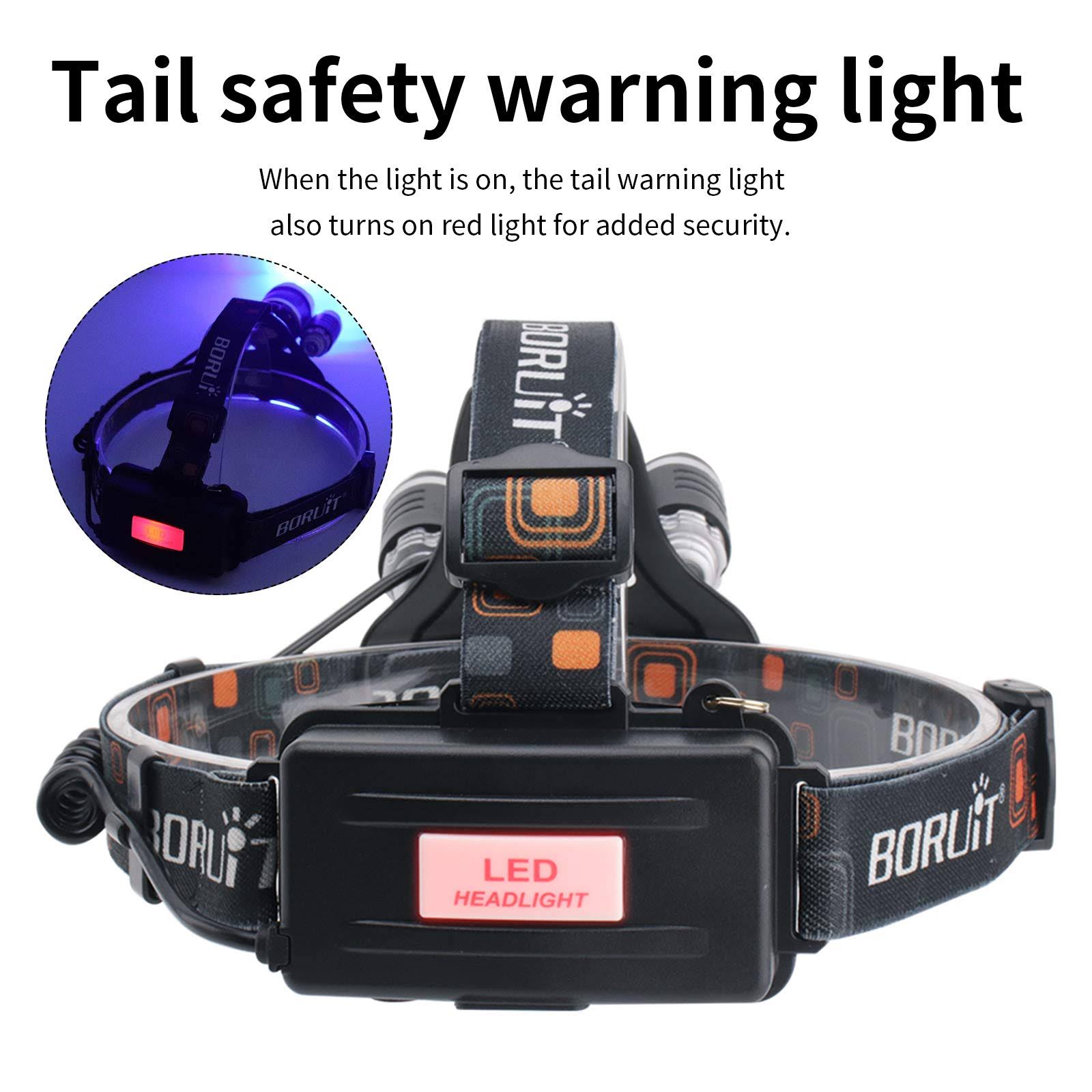BORUiT RJ-3000 LED Black Light Headlamp,3 Modes White and UV Light Headlamp,5000 Lumens Rechargeable Blacklight Headlight Head L