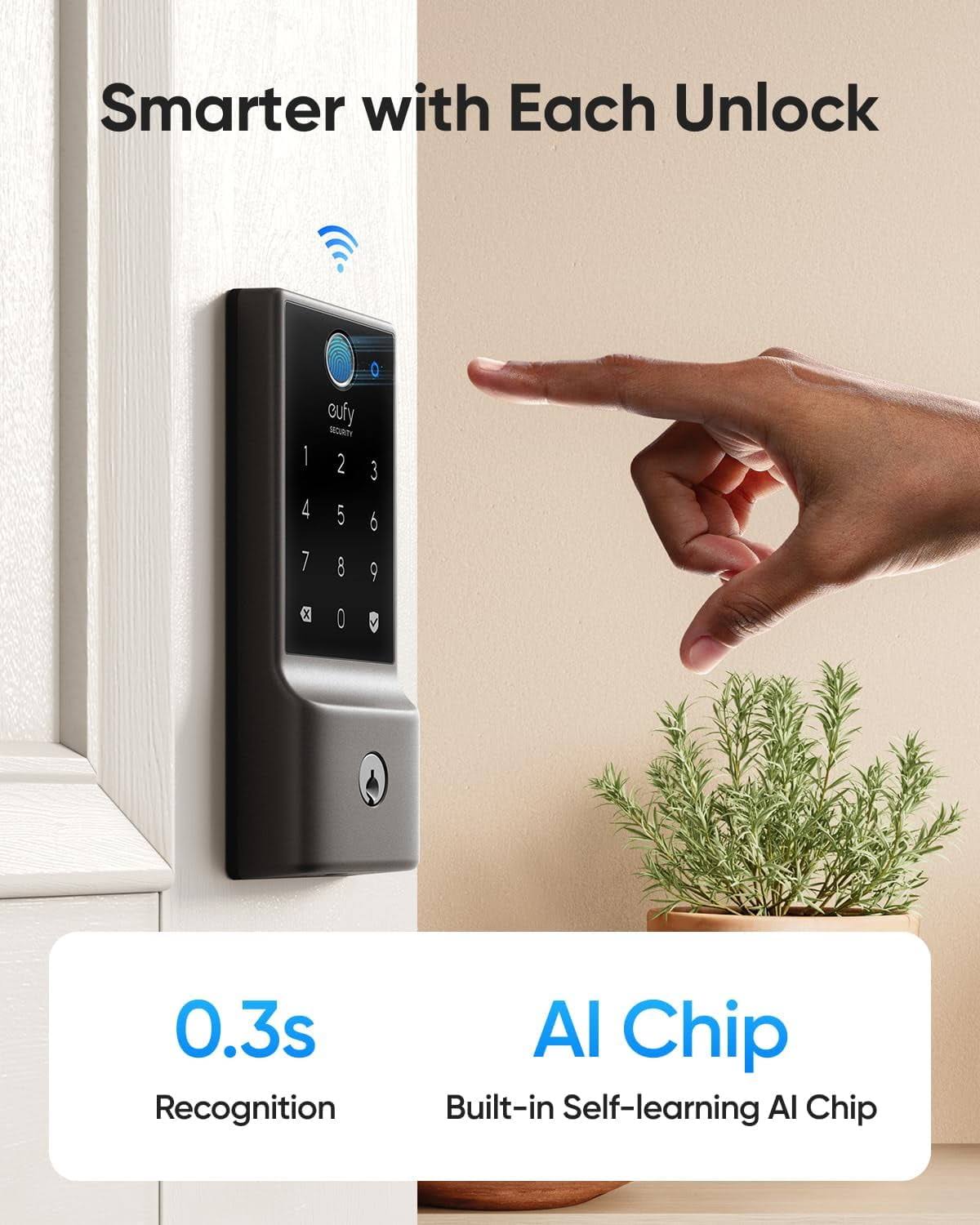 Anker Eufy Security Smart Lock C220, Built-in Wi-Fi, Fingerprint Keyless Entry Door Lock, App Remote Control, 8months Battery, IP53 Waterproof, BHMA
