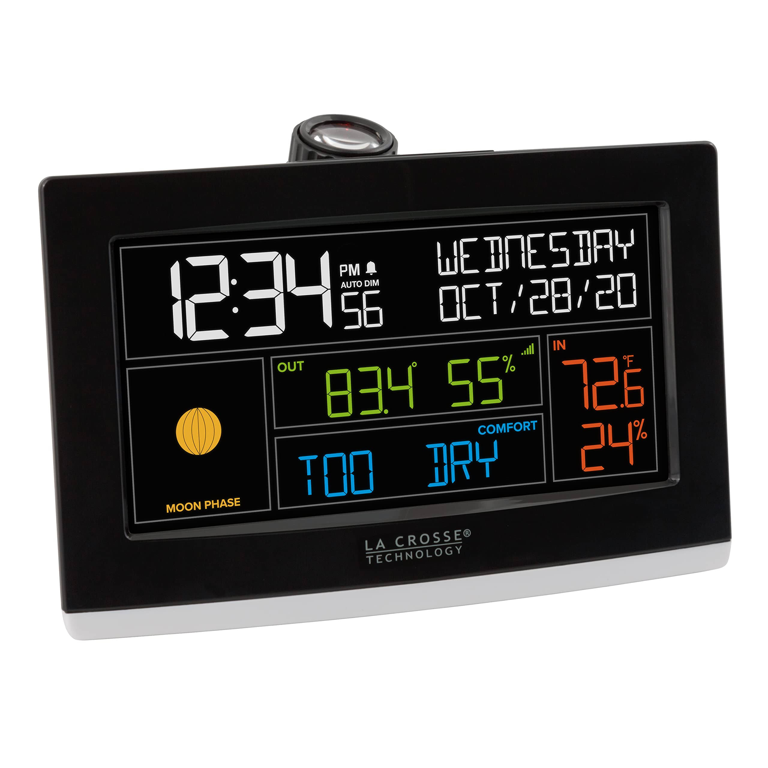 La Crosse Technology 631-99897-INT WiFi Projection Alarm Clock with Outdoor Temperature and Humidity Onyx