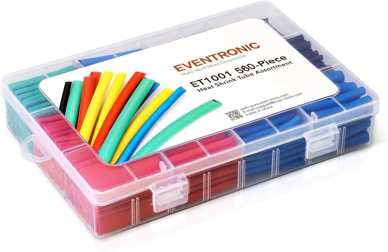 560pcs Heat Shrink Tubing 2:1, Eventronic Electrical Wire Cable Wrap Assortment Electric Insulation Heat Shrink Tube Kit with Box(5 Colors/12 Sizes)