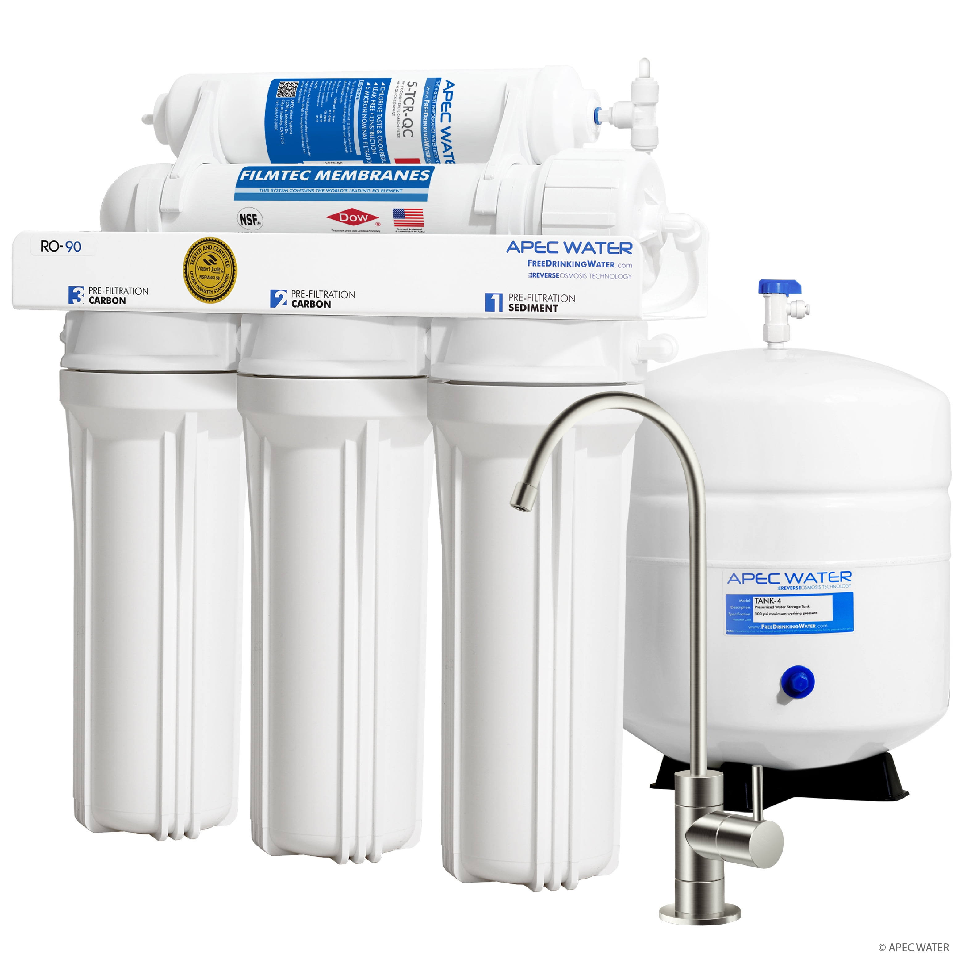 APEC Top Tier Supreme Certified High Output 90 gpd Ultra Safe Reverse Osmosis Drinking Water Filter System (ULTIMATE RO-90B)