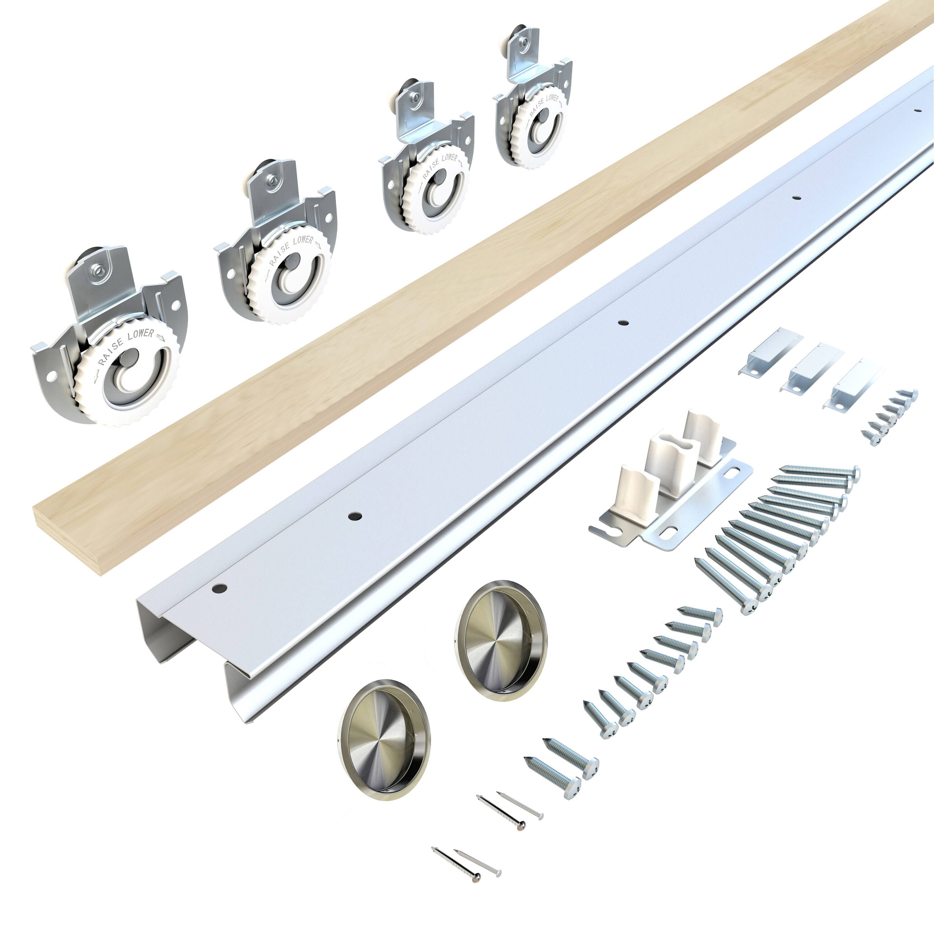 CALHOME 60 in. x 80 in. 3-Lite Frosted Tempered Glass Sliding Double Bypass Closet Doors with Installation Hardware Kit, Black