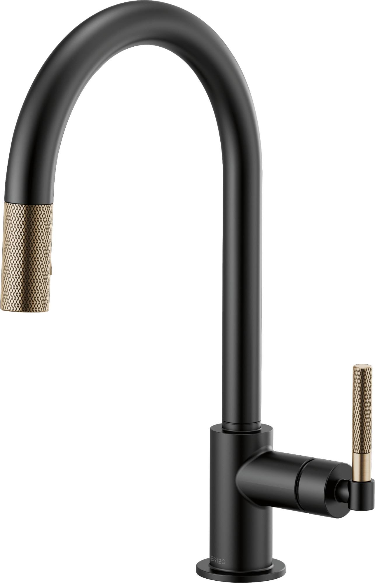 Brizo 63043LF-BLGL Litze Pull-Down Faucet with Arc Spout and Knurled Handle- Matte Black / Luxe Gold