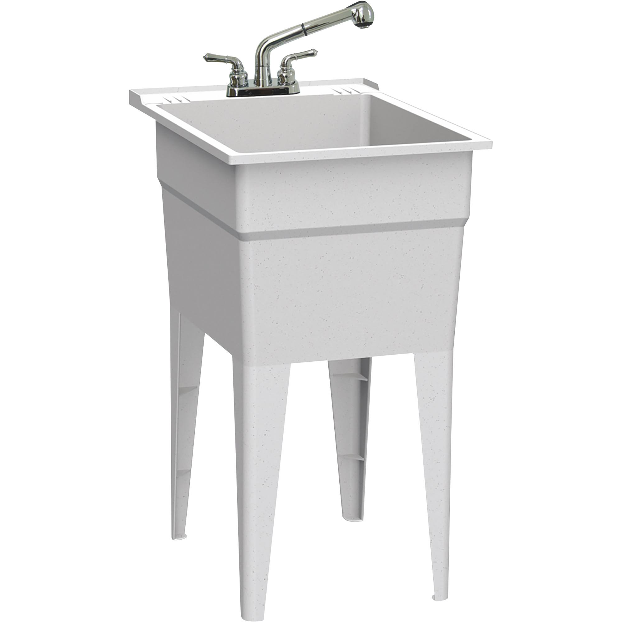 Rugged Tub 18 in. x 24 in. Polypropylene Granite Laundry Sink with 2 Hdl Non Metallic Pullout Faucet and Installation Kit White