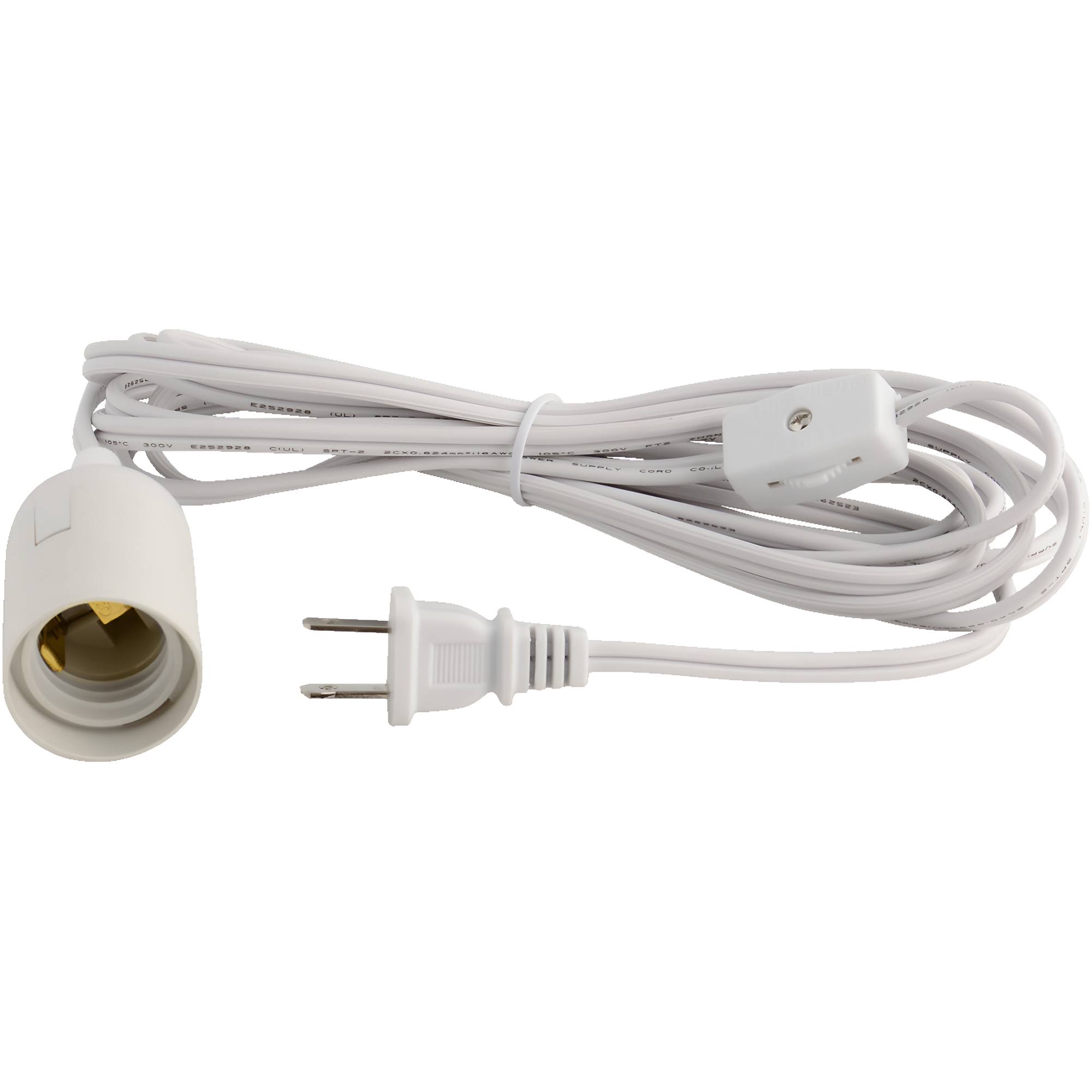 Abi E26 Light Bulb Socket to 2-Prong US AC Power Cord Adapter with On/Off Switch 12 ft Cable