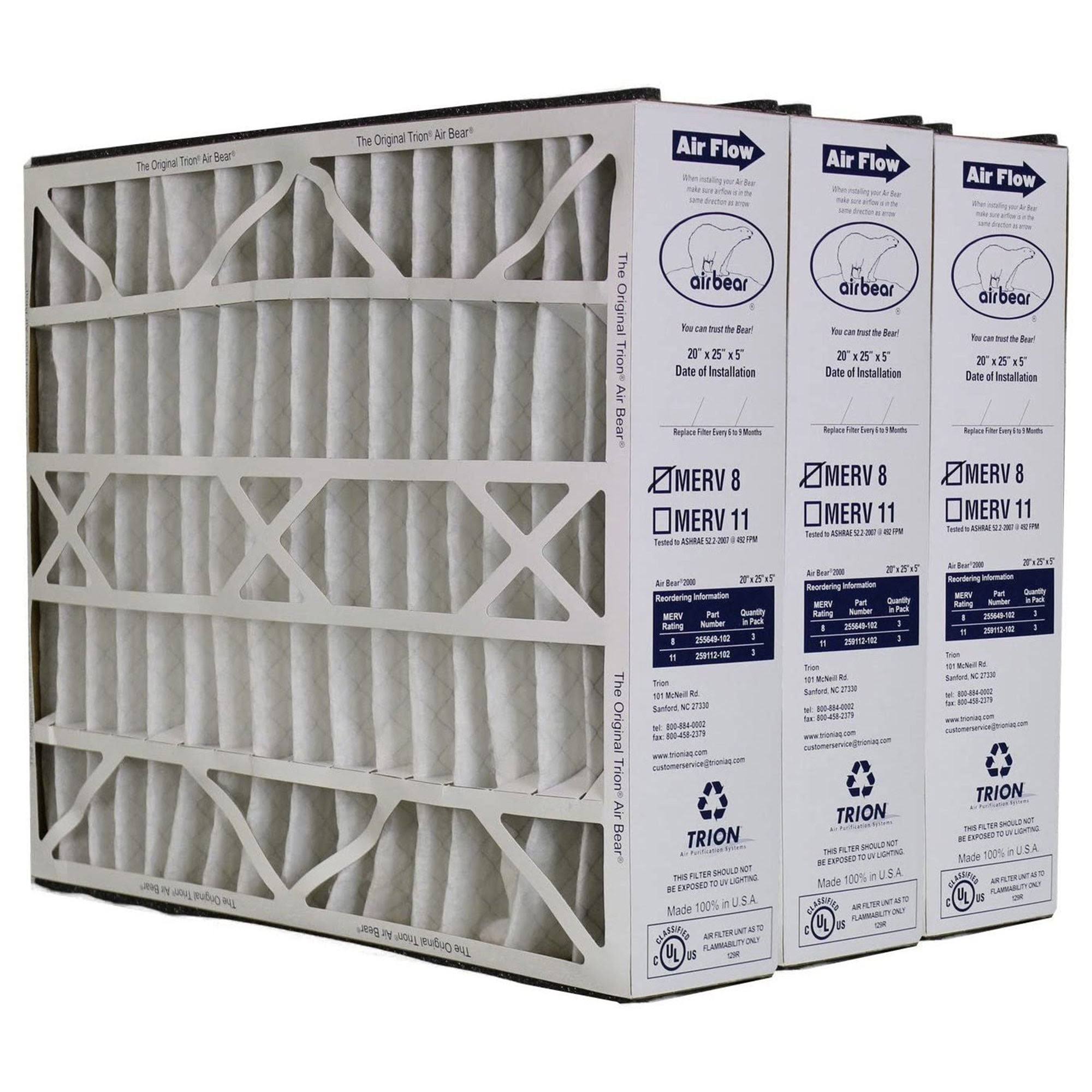 Trion 255649-102 Air Bear 20 x 25 x 5 inch MERV 8 Air Purifier Filter (3 Pack)