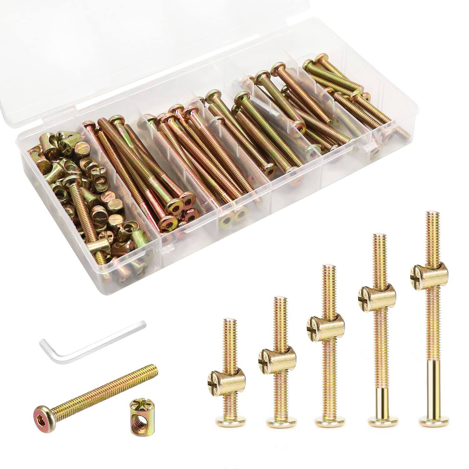 Crib Screws Hardware Replacement Kit- 50 Set Baby Bed Frame Bolts &Barrel Nuts Set for Delta/Graco/Dream on Me, M6x40mm/ 50mm/ 60mm/ 70mm/ 80mm Hex