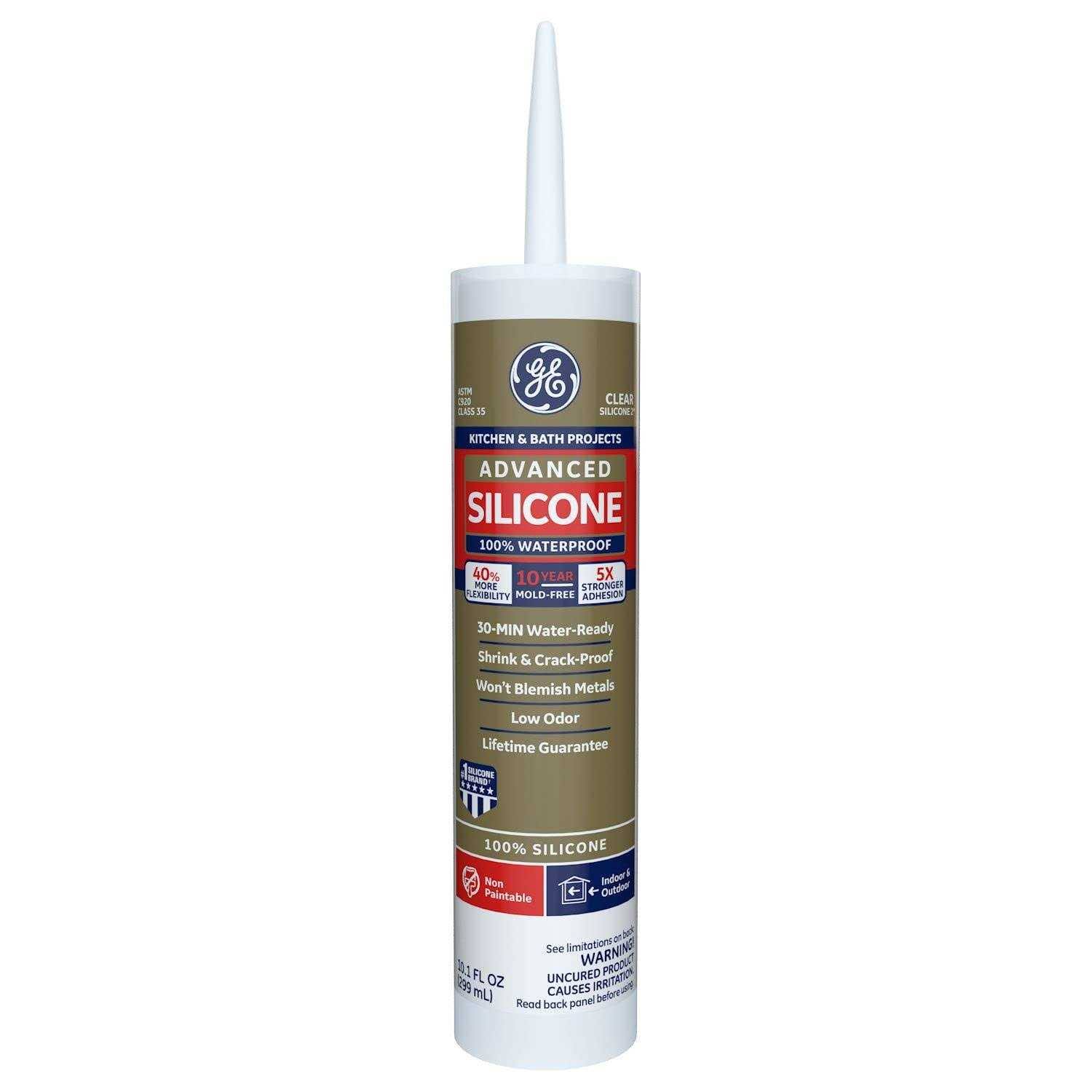 GE Advanced Silicone 2 Kitchen & Bath Sealant, Clear, 10.1 oz.