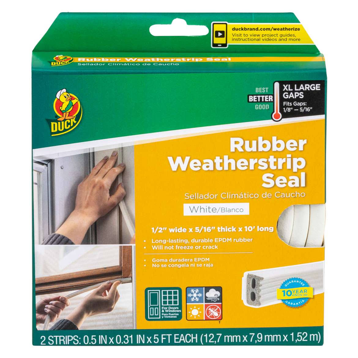Duck Heavy-Duty Rubber Extra Large Gap Weatherstrip Seal- White- 10 ft