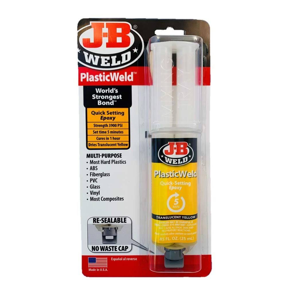 J-B Weld 50132 PlasticWeld Quick-Setting Epoxy Syringe- Translucent Yellow- 25 ml