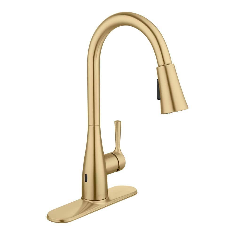 Glacier Bay 1005 872 649 Sadira Touchless Single-Handle Pull-Down Sprayer Kitchen Faucet with TurboSpray and FastMount in Matte Gold