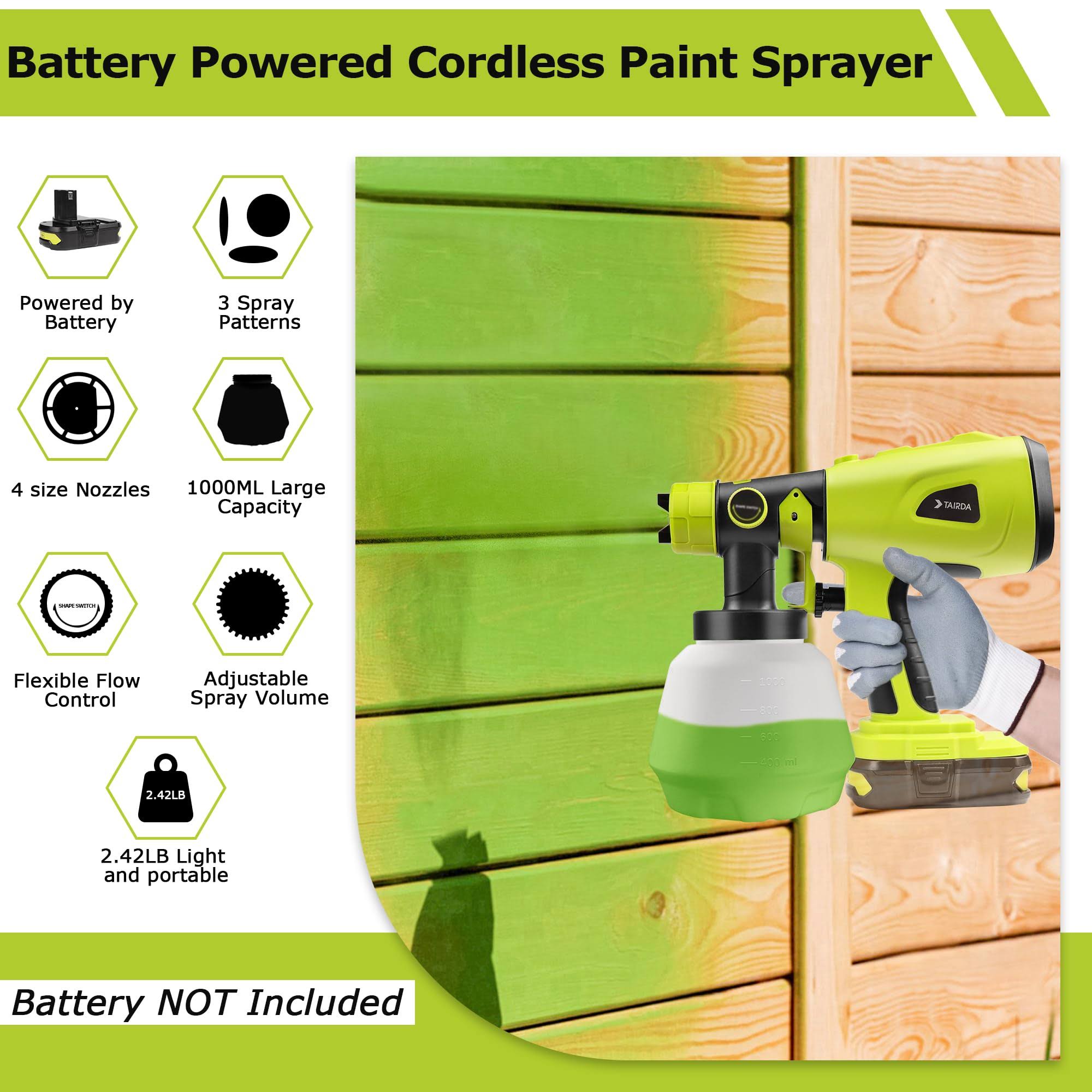 TAIRDA Cordless Paint Sprayer for Ryobi 18V Battery, Handheld HVLP Paint Sprayer with 1000ml Container, Electric Paint Sprayer for Painting Ceiling,