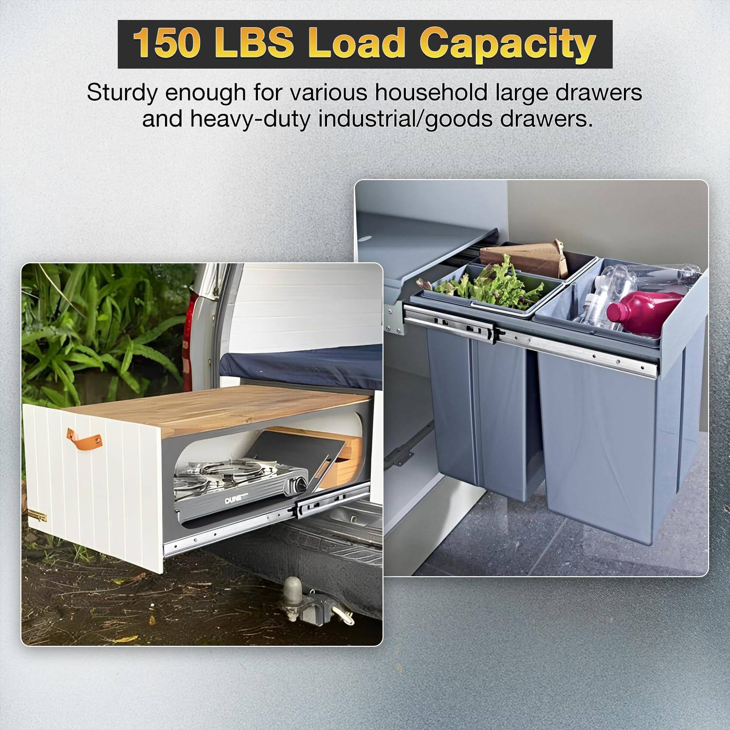 YENUO Heavy Duty Drawer Slides Full Extension Side Mount 14 16 18 20 22 24 26 28 30 32 34 36 40 inch Metal Rails Track Guide Glides Runners 150lbs 1