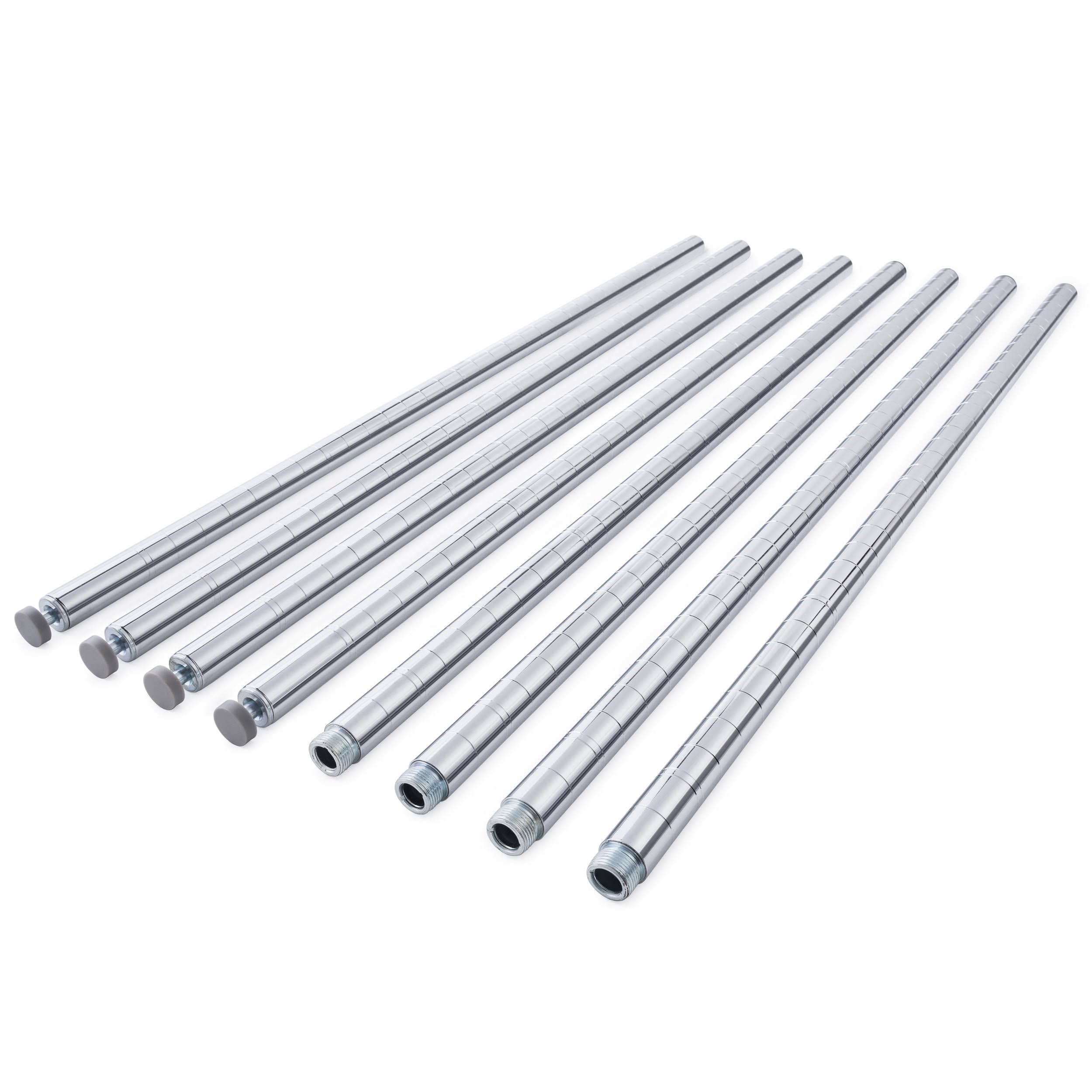 HSS 71 inch Long Wire Shelving Pole, 1 inch Pole Diameter 1.2 mm Pole Thickness, Chrome, 4-Pack