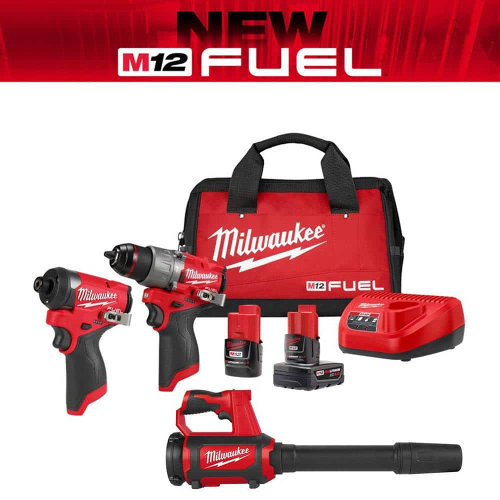 Milwaukee M12 Fuel 12-Volt Lithium-Ion Brushless Cordless Hammer Drill and Impact Driver Combo Kit with Compact Spot Blower #3497-22-0852-20