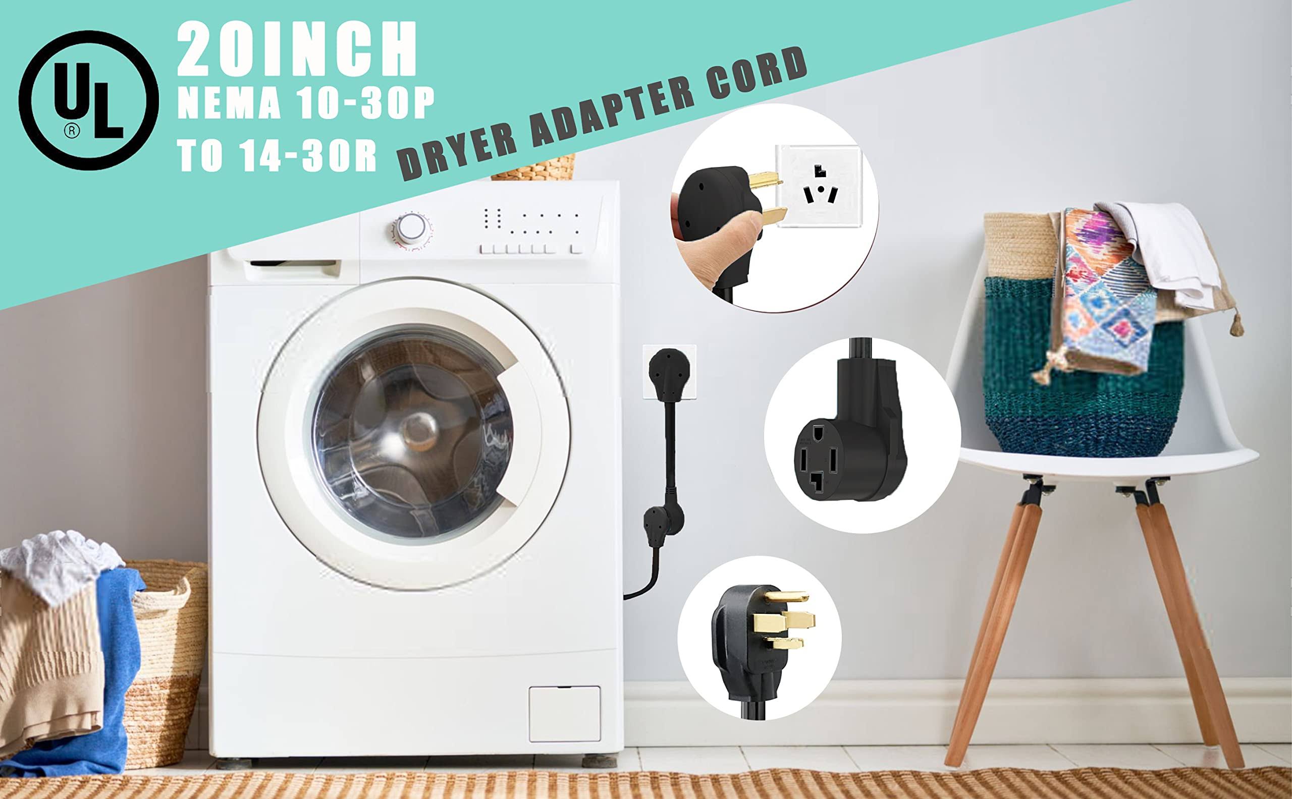 1.8ft Dryer Adapter Cord, Dryer Adapter 3 Prong to 4 Prong NEMA 14-30P Male to 10-30R Female, 30A250VDryer Cord Adapter 4 to 3 Prong UL Compliant