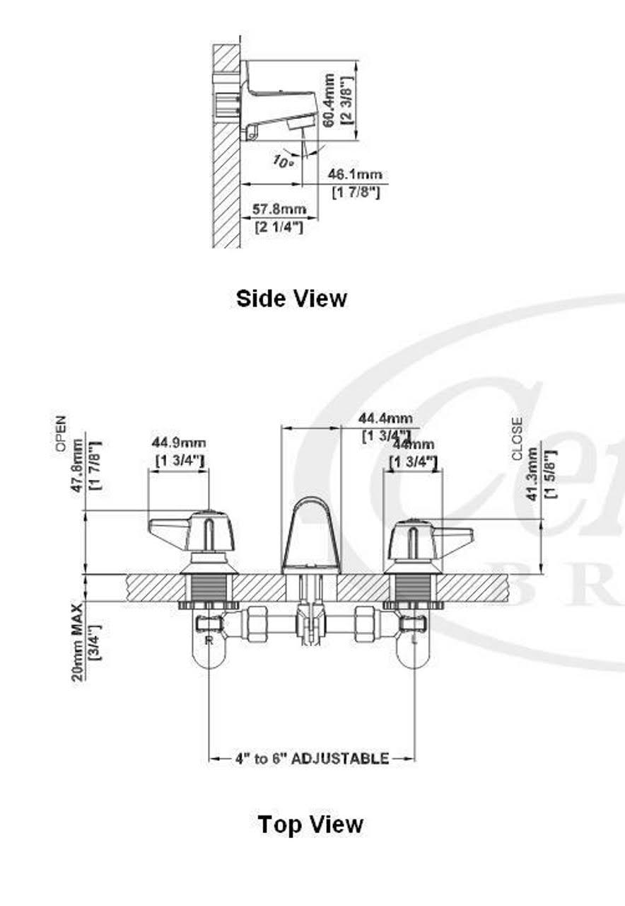 Central Brass Two Handle Shelf Back Bathroom Faucet- Chrome 1177-A