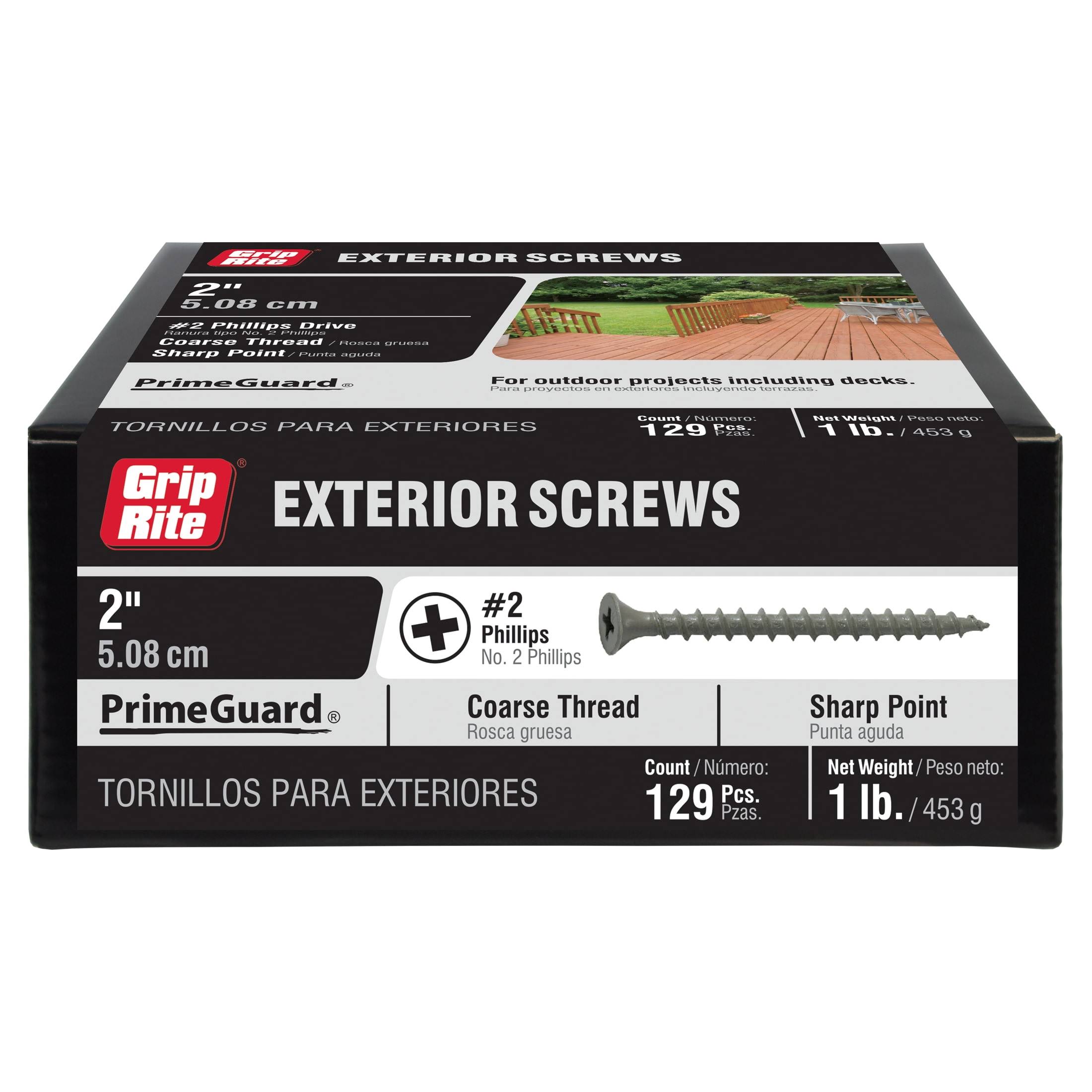 Grip-Rite PTN2S1 Phillips Exterior Screw, Steel, 2 inch