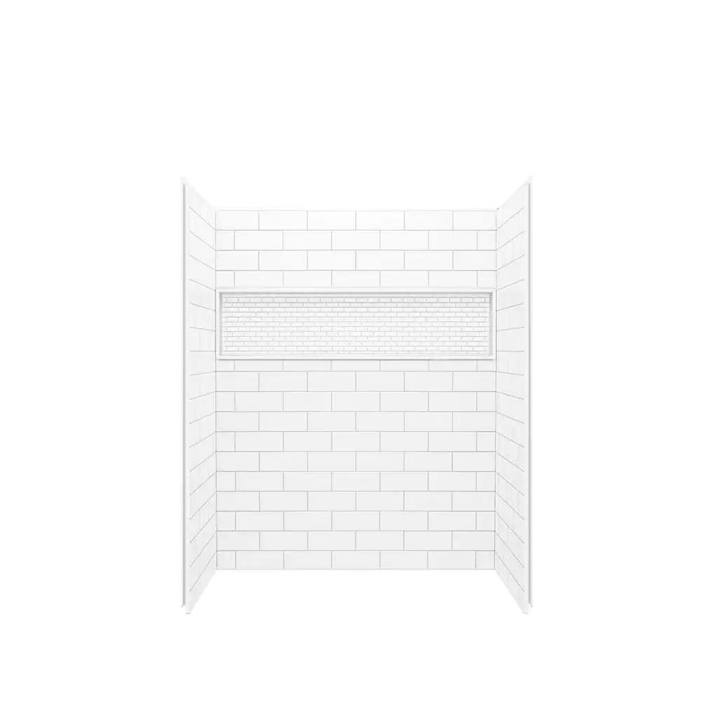 Bootz Industries NexTile 60 in. W x 74 in. H x 30 in. D 4-Piece Direct-to-Stud Alcove Subway Tile Shower Wall Surround in White