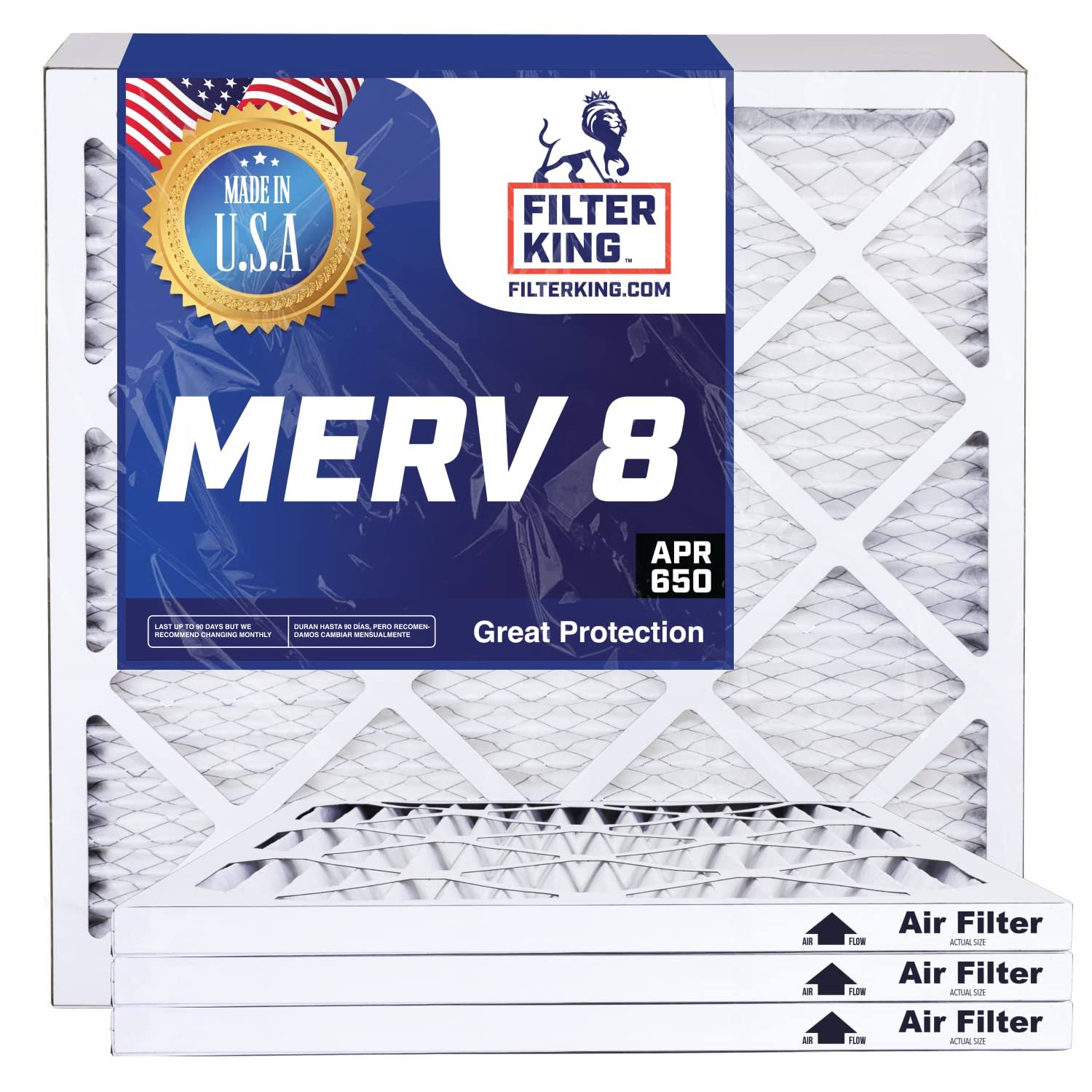 Filter King 16x25x1 Air Filter | 6 Pack | MERV 8 HVAC Pleated AC Furnace Filters | Actual Size 15.5 x 24.5 x .75