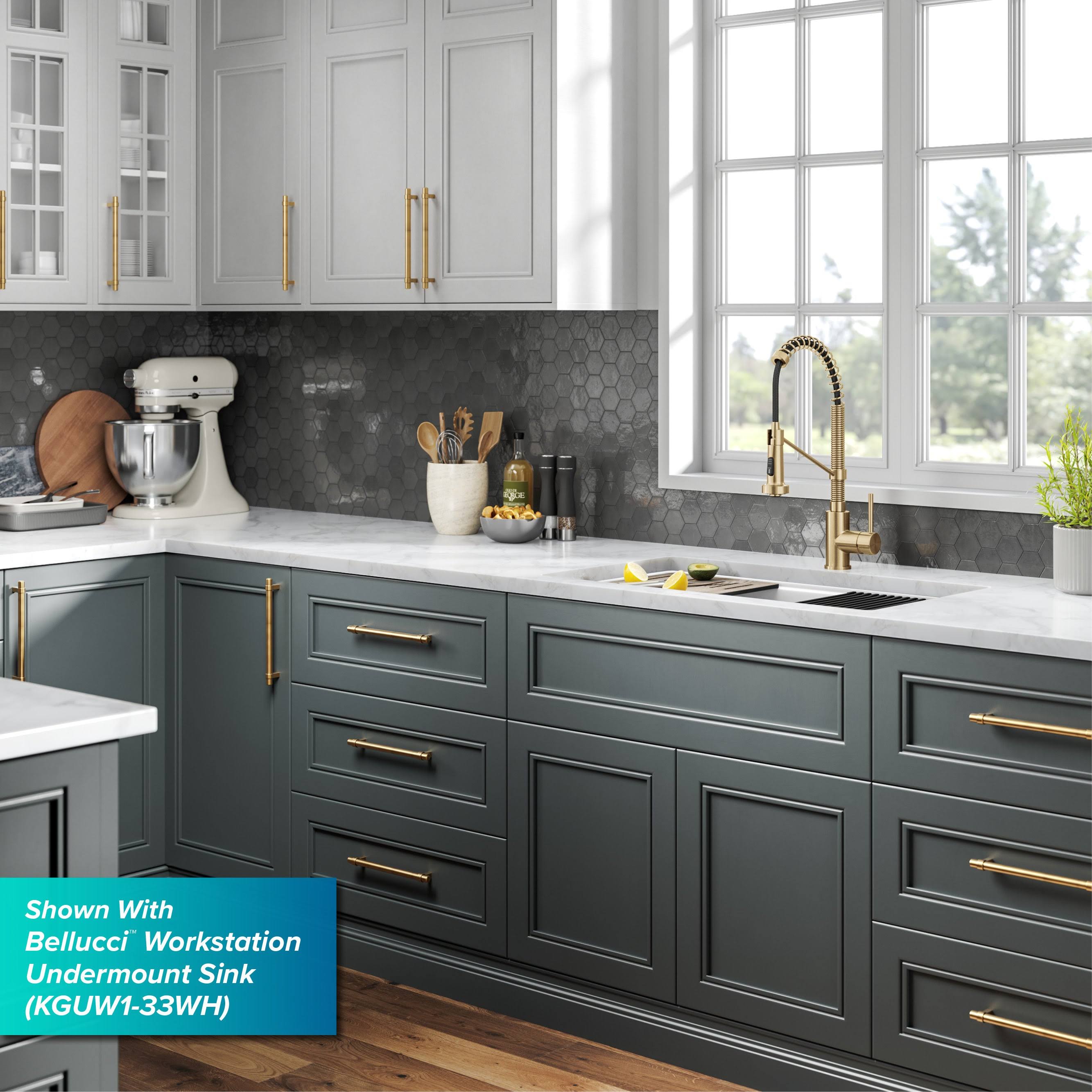 Kraus KPF-1610BB 18 in. Bolden Commercial Style Pull-Down Single Handle Kitchen Faucet, Brushed Brass