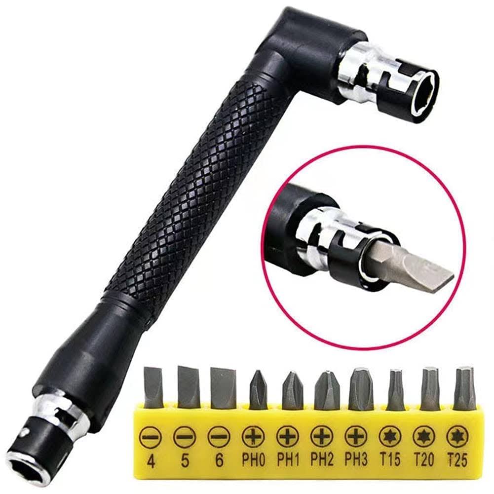 Flexible Drill Bit Extension, Bendable Soft Shaft Extension Bits 11.6inch, Flexible Extension Connection with Manual 90�� Right Angle Screwdriver