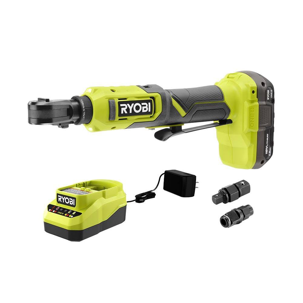 Ryobi One+ 18V Cordless Multi-Size Ratchet 3/8 in. and 1/4 in. Kit with 1.5 Ah Battery and Charger