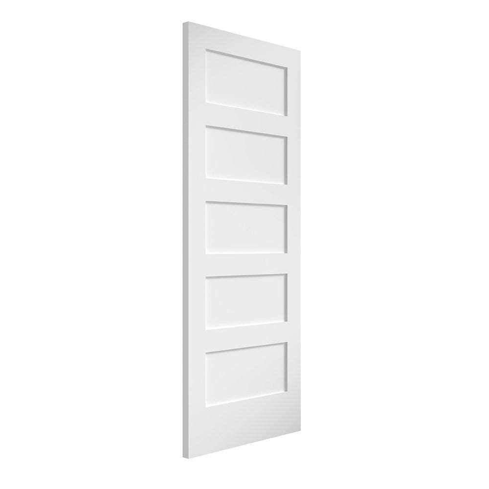 EightDoors 80 inch x 36 inchx 1-3/4 inch 5-Panel Shaker White Primed Solid Wood Core Door