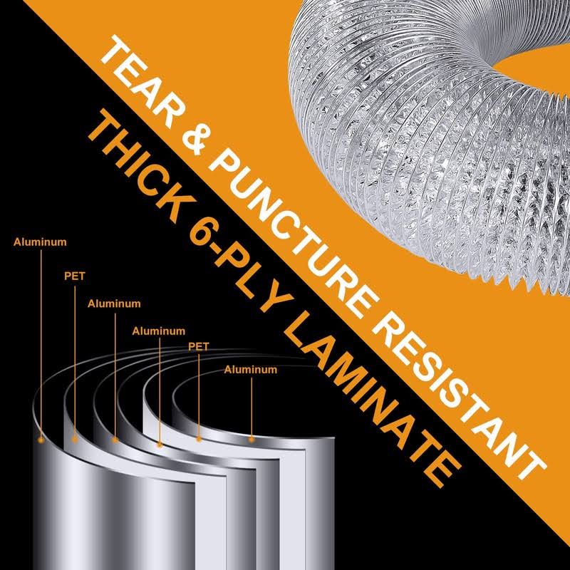 Steelsoft Heavy Duty Dryer Vent Exhaust Hose 4 inch 5 Feet for Tight Space,Extra Thick Aluminum Foil Flexible Duct Kit with Collars,Easy Installation