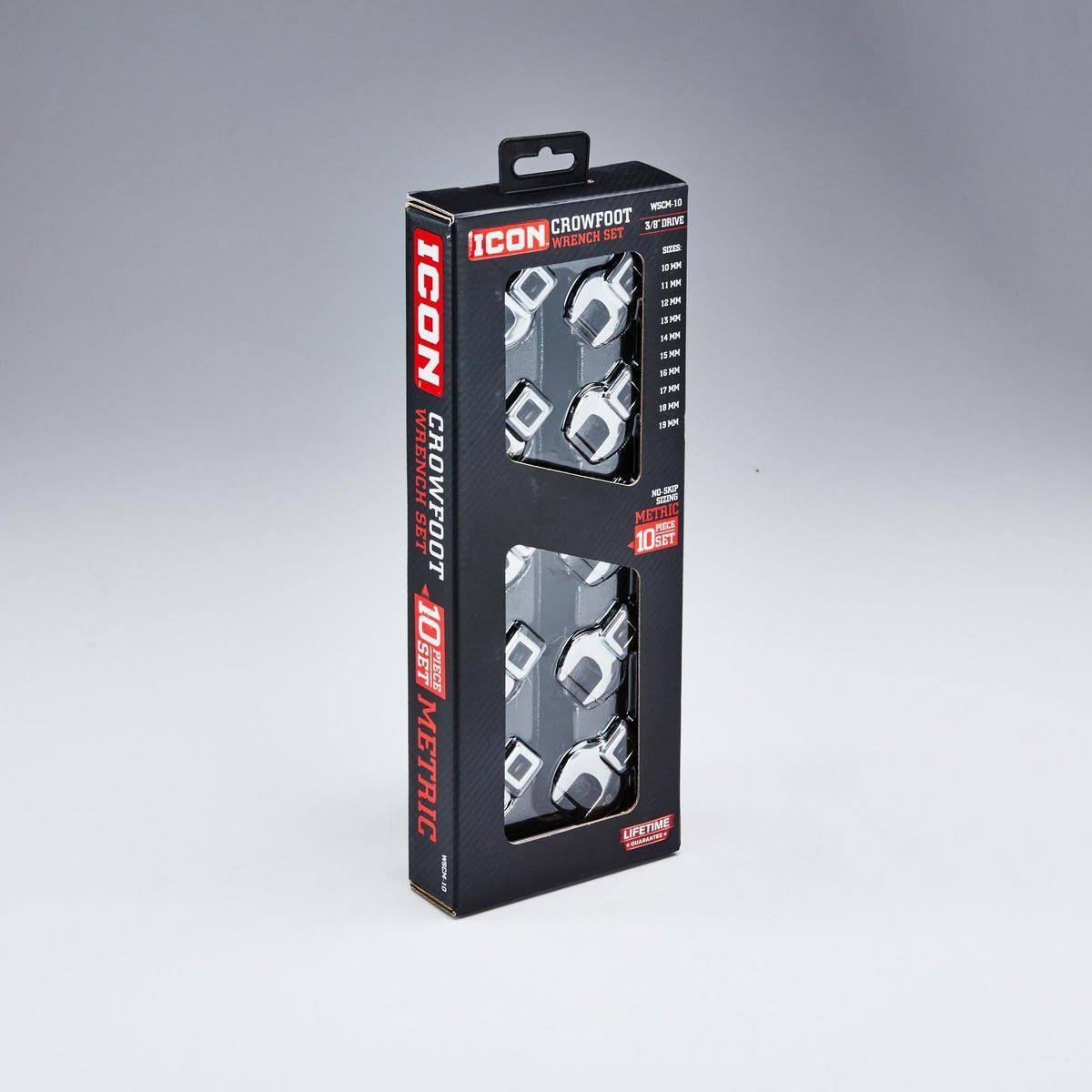 Icon 3/8 in. Drive Metric Professional Crowfoot Wrench Set 10 Piece