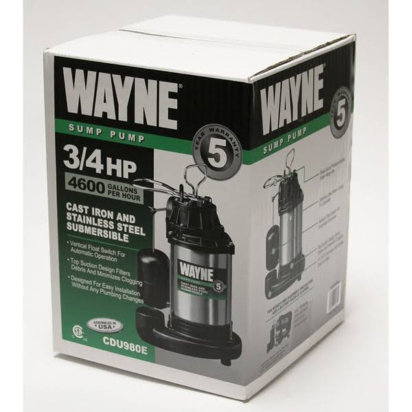Wayne CDU980E 3/4 HP Submersible Cast Iron and Stainless Steel Sump Pump