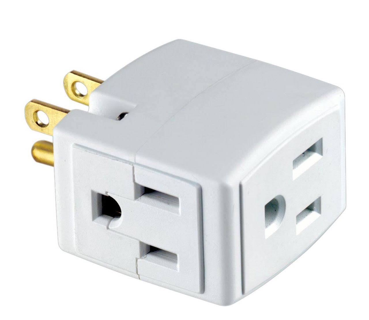 Leviton Grounded Triple Cube Outlet Adapter, White