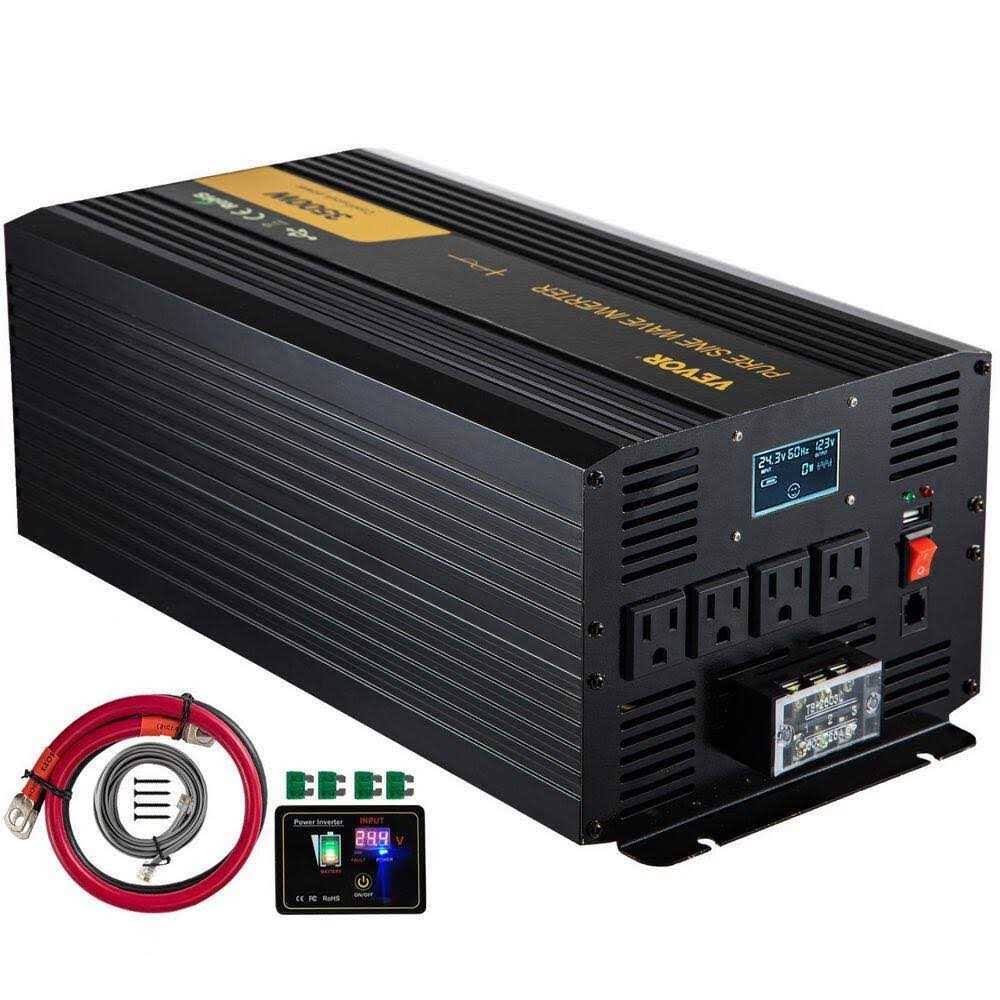 VEVOR Pure Sine Wave Inverter 3500-Watt Car Power Converter DC24-Volt to AC120-Volt with USB Port, LCD Display Remote Control